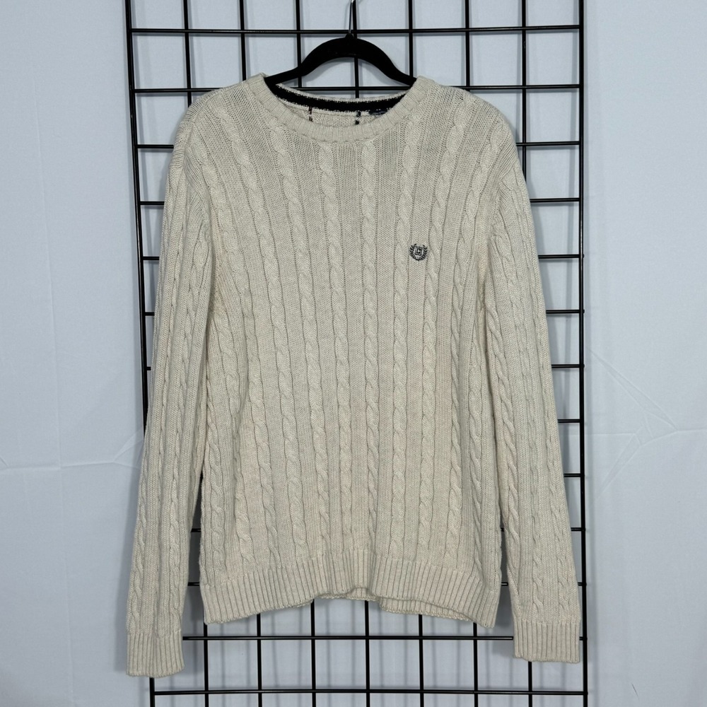 Vintage Chaps Ralph Lauren Fisherman Sweater Mens Large Ivory Crest Cable Knit